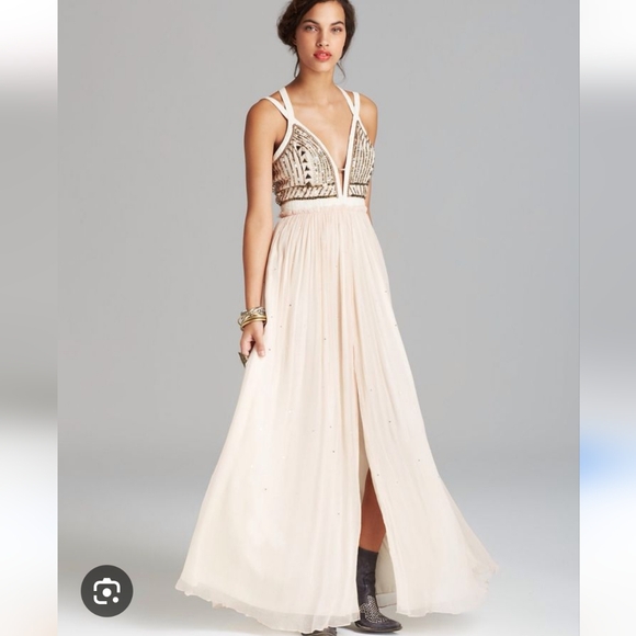 Free People Golden Chalice Seashell Pink Sequin Greek Maxi...